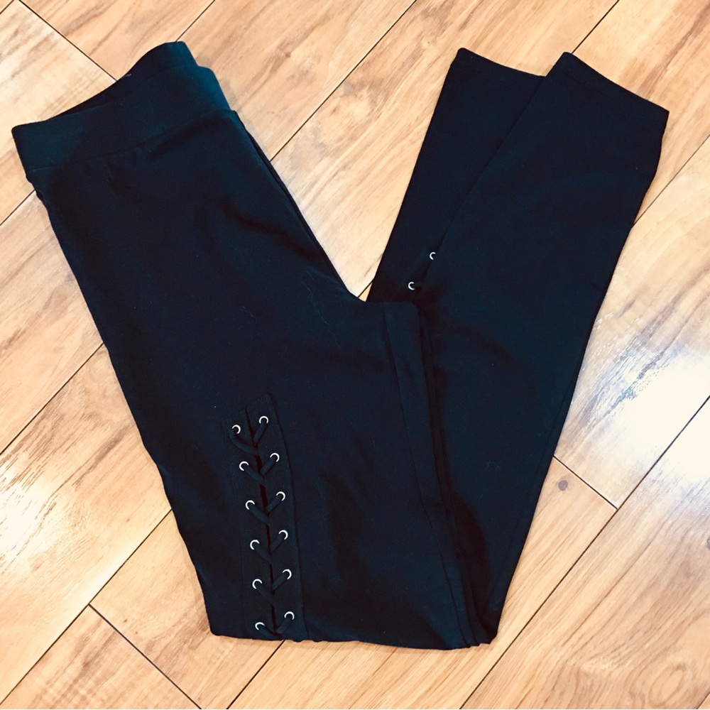 Preppy goth black leggings pants small silver metal decor athleisure fun